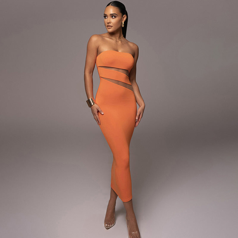 Tube Top Hollow Sheath Slim Dress