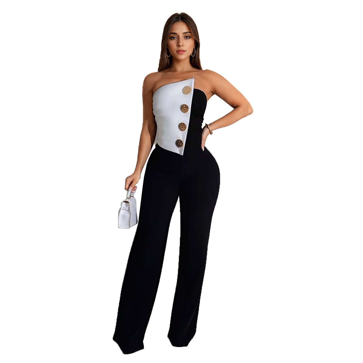 European And American Fashion Women's Wear Sleeveless Button Jumpsuit Trousers