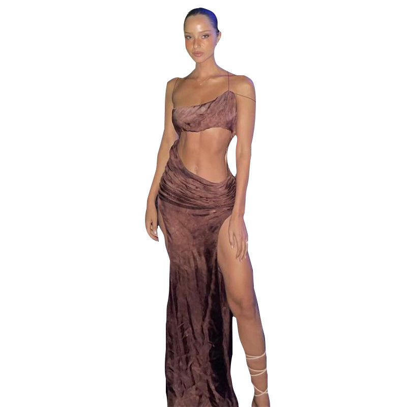 Slotted Neck Sexy Back Slim Fit Dress Women