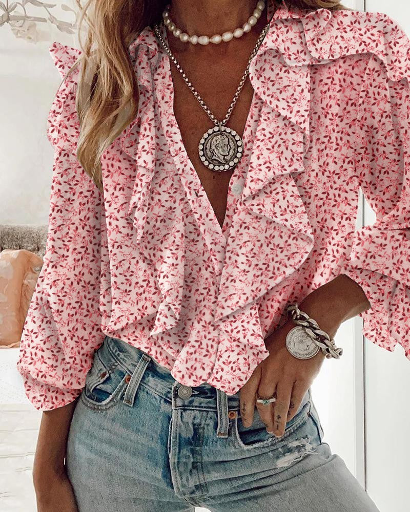 White Long-Sleeved Ruffled Top