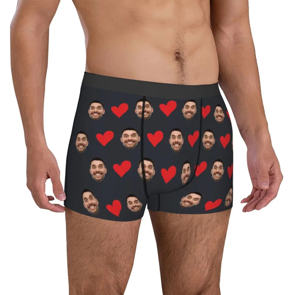 Personalized Face Photo Underwear Custom Heart Boxer Briefs Custom Men Briefs Gift For Husband - Anniversary Gift For Dad
