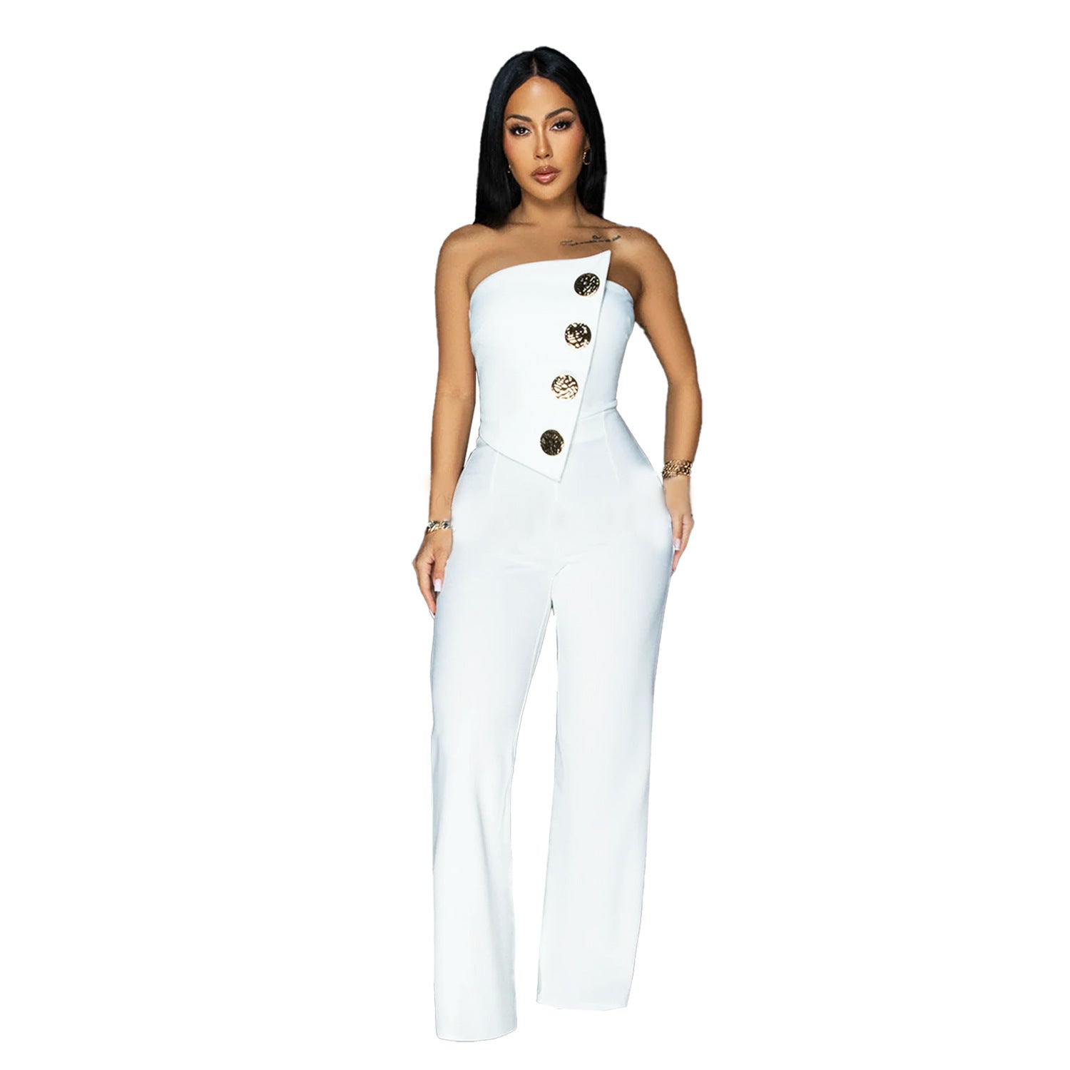 European And American Fashion Women's Wear Sleeveless Button Jumpsuit Trousers