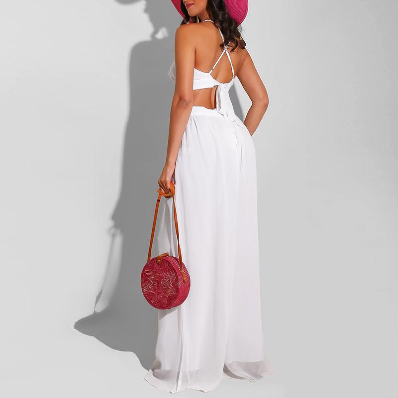 Sleeveless V Neck Chic Jumpsuit Elegant OL Wide Leg Pants Overalls