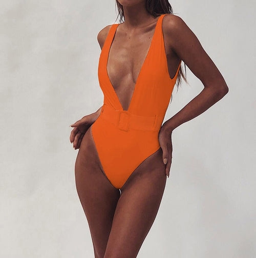 Sexy Solid Deep-V Swimwear Summer Bathing Suit
