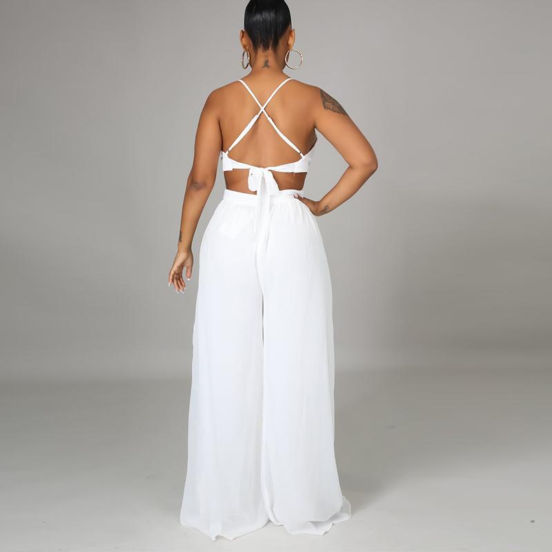 Sleeveless V Neck Chic Jumpsuit Elegant OL Wide Leg Pants Overalls