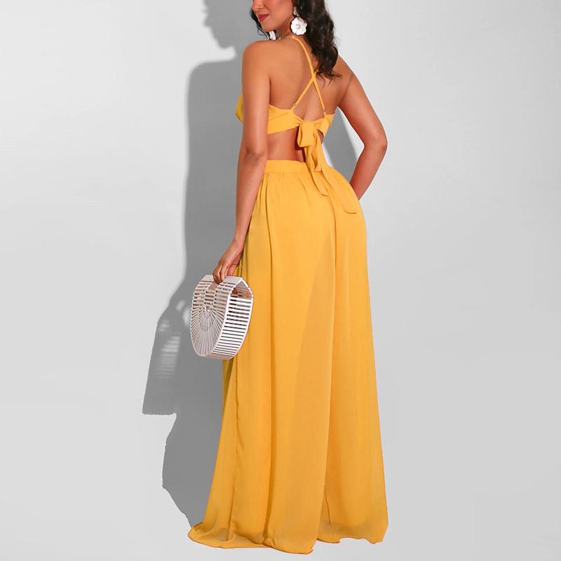 Sleeveless V Neck Chic Jumpsuit Elegant OL Wide Leg Pants Overalls
