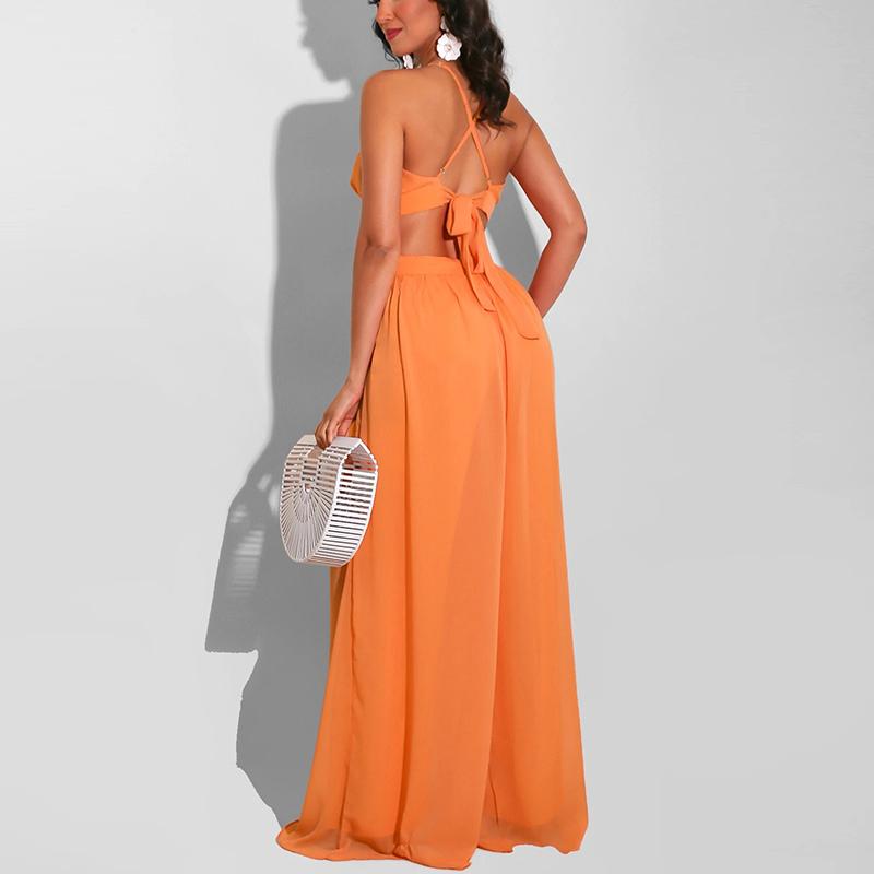 Sleeveless V Neck Chic Jumpsuit Elegant OL Wide Leg Pants Overalls