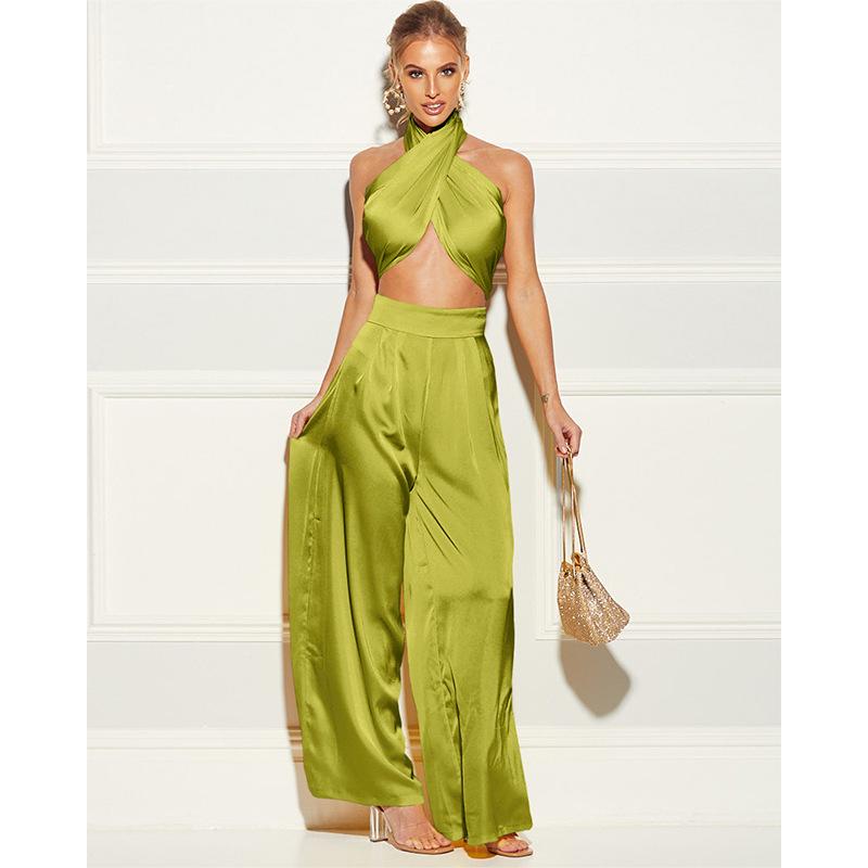Women's Sleeveless Crop Top Wide Pants Set 2 Piece Outfits Jumpsuits