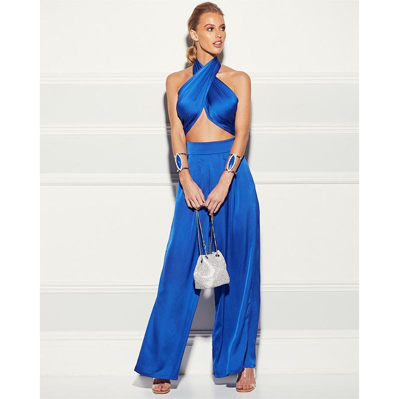 Women's Sleeveless Crop Top Wide Pants Set 2 Piece Outfits Jumpsuits