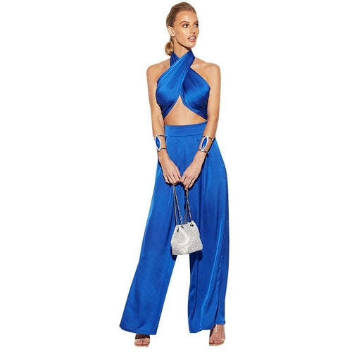 Women's Sleeveless Crop Top Wide Pants Set 2 Piece Outfits Jumpsuits