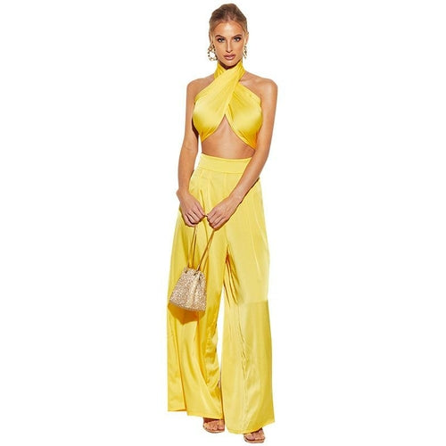 Women's Sleeveless Crop Top Wide Pants Set 2 Piece Outfits Jumpsuits