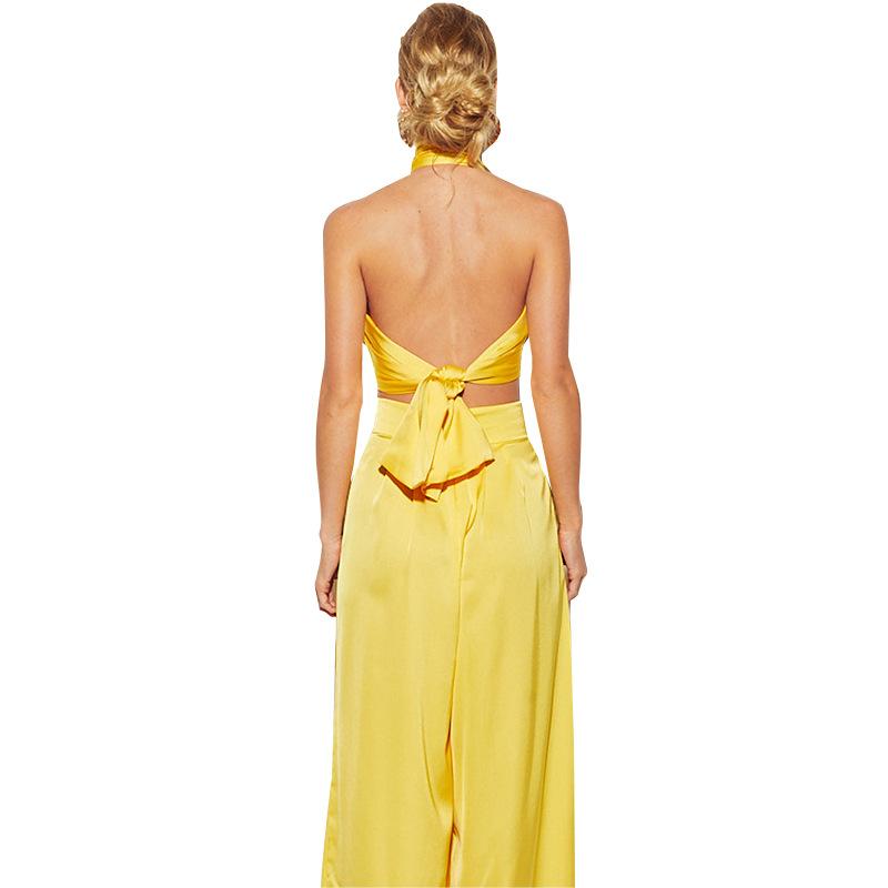 Women's Sleeveless Crop Top Wide Pants Set 2 Piece Outfits Jumpsuits