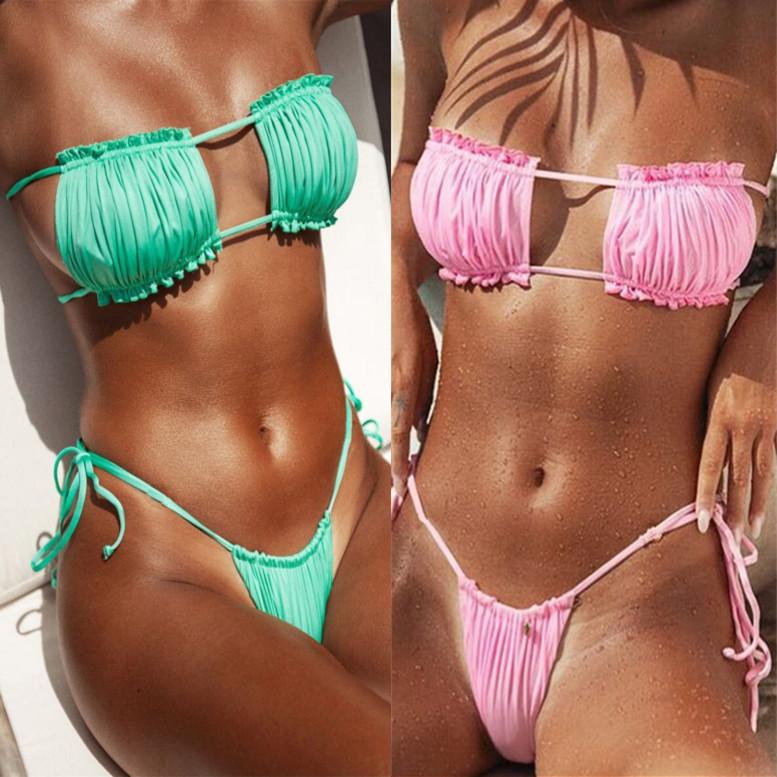  New Knot Printed Low Waist Two Pieces Bikini Set Swimsuit