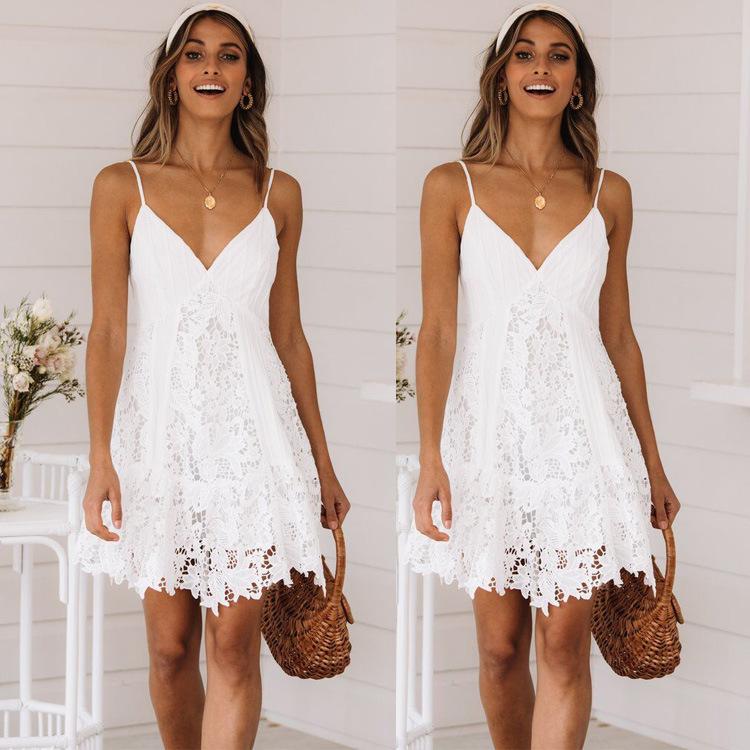 Sexy White Dress Lace Mini Dress Deep V Dresses