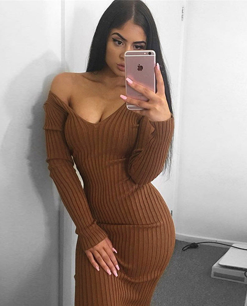 Seater Knit Dress for Women with V-neck