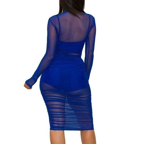 3PCs Sexy Mesh Hollow Bodycon Club Dress