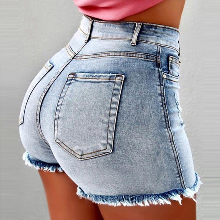 Women's Denim Shorts Tassel Hole High Waist