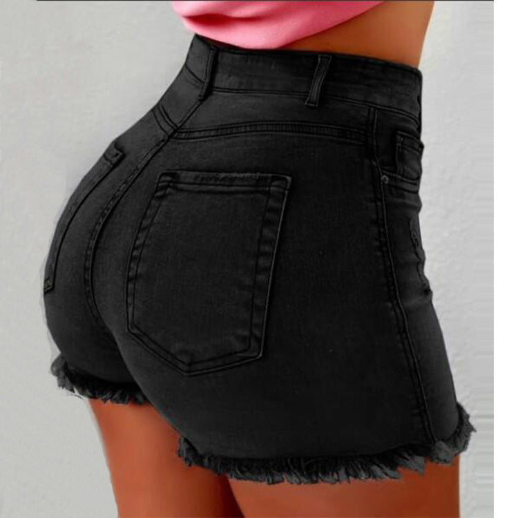 Women's Denim Shorts Tassel Hole High Waist