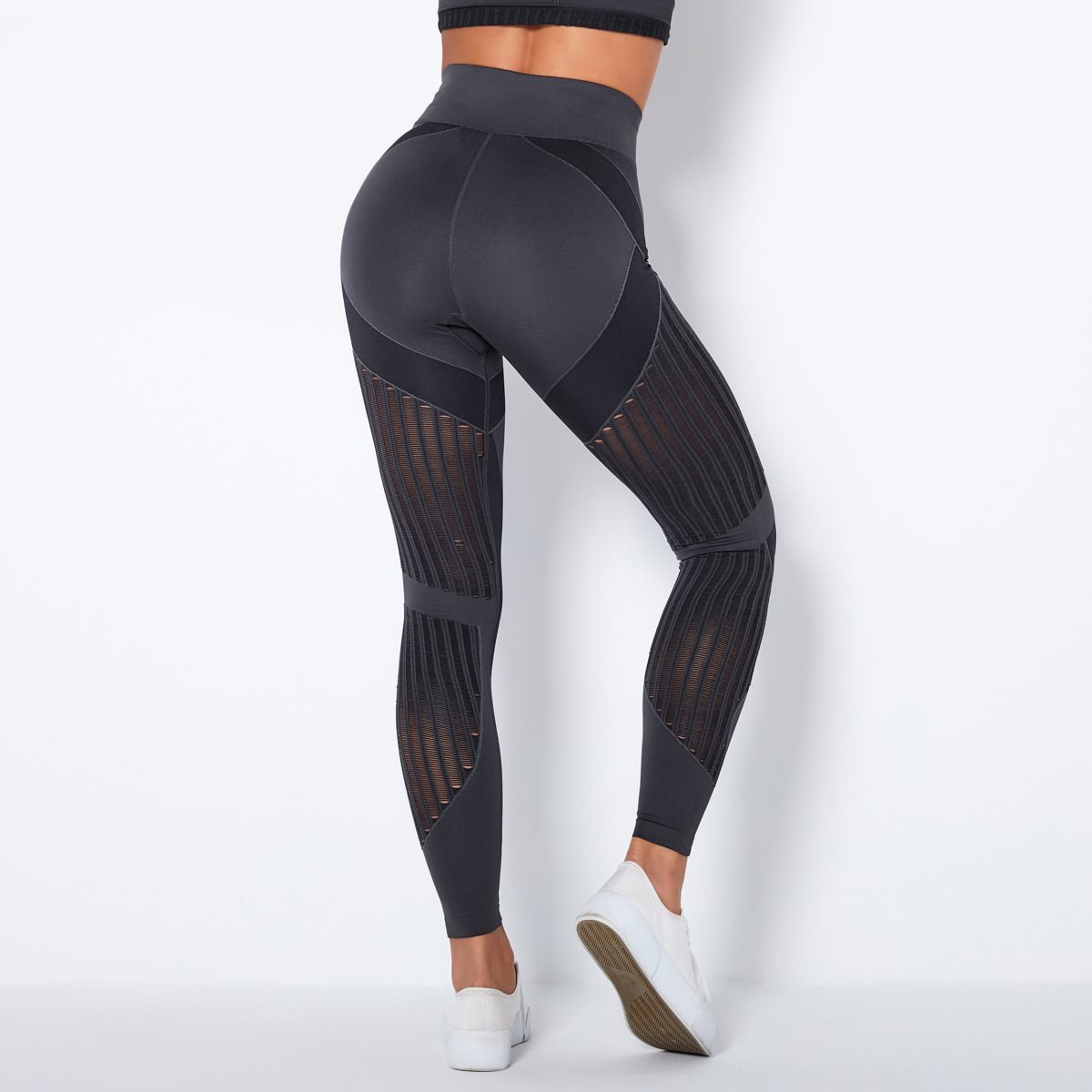 Seamless Mesh Knit Yoga Tights, High Waist And Hip Lifting