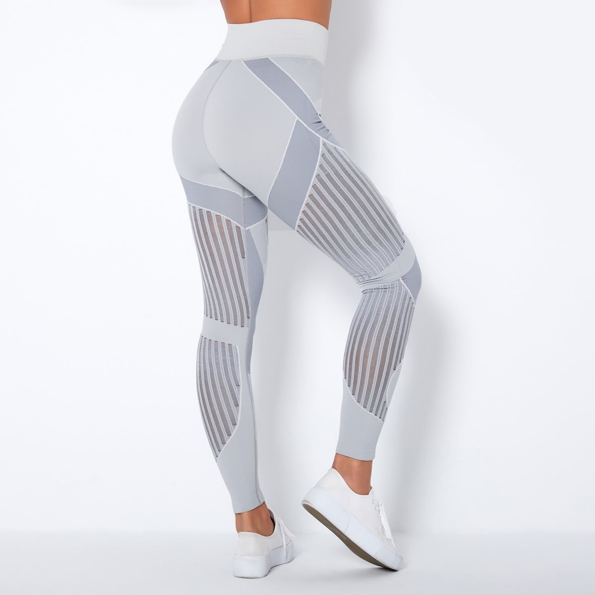 Seamless Mesh Knit Yoga Tights, High Waist And Hip Lifting