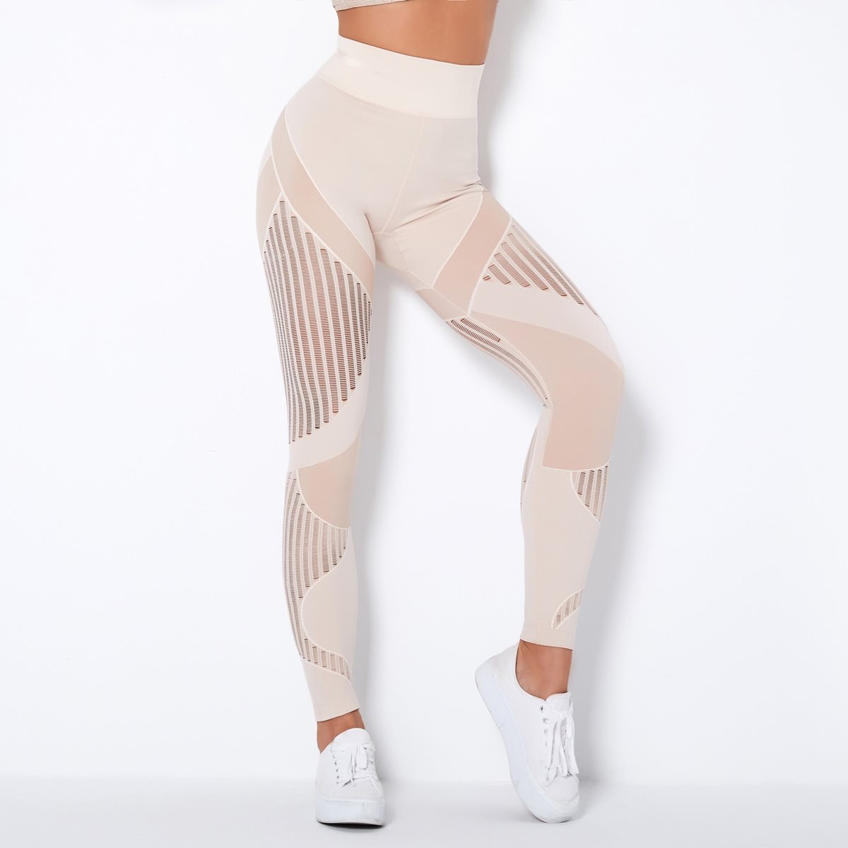 Seamless Mesh Knit Yoga Tights, High Waist And Hip Lifting