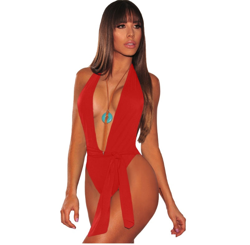 New swimwear Europe and the United States summer sexy straps one-piece swimsuit women low-cut bikini