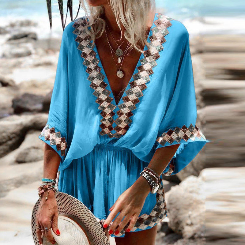 Women's Beach Print Bohemian Jumpsuit