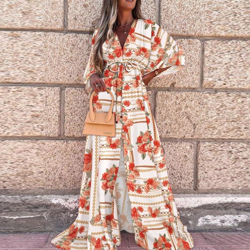 Elegant Slit Elastic Waist Beach Long Dress