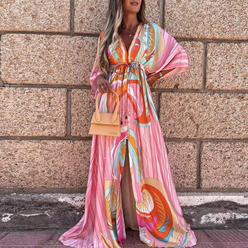 Elegant Slit Elastic Waist Beach Long Dress