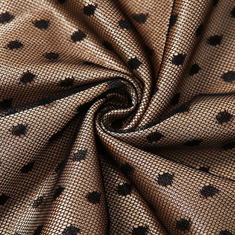 Ruffle drawstring black dress dots Women A-line patchwork