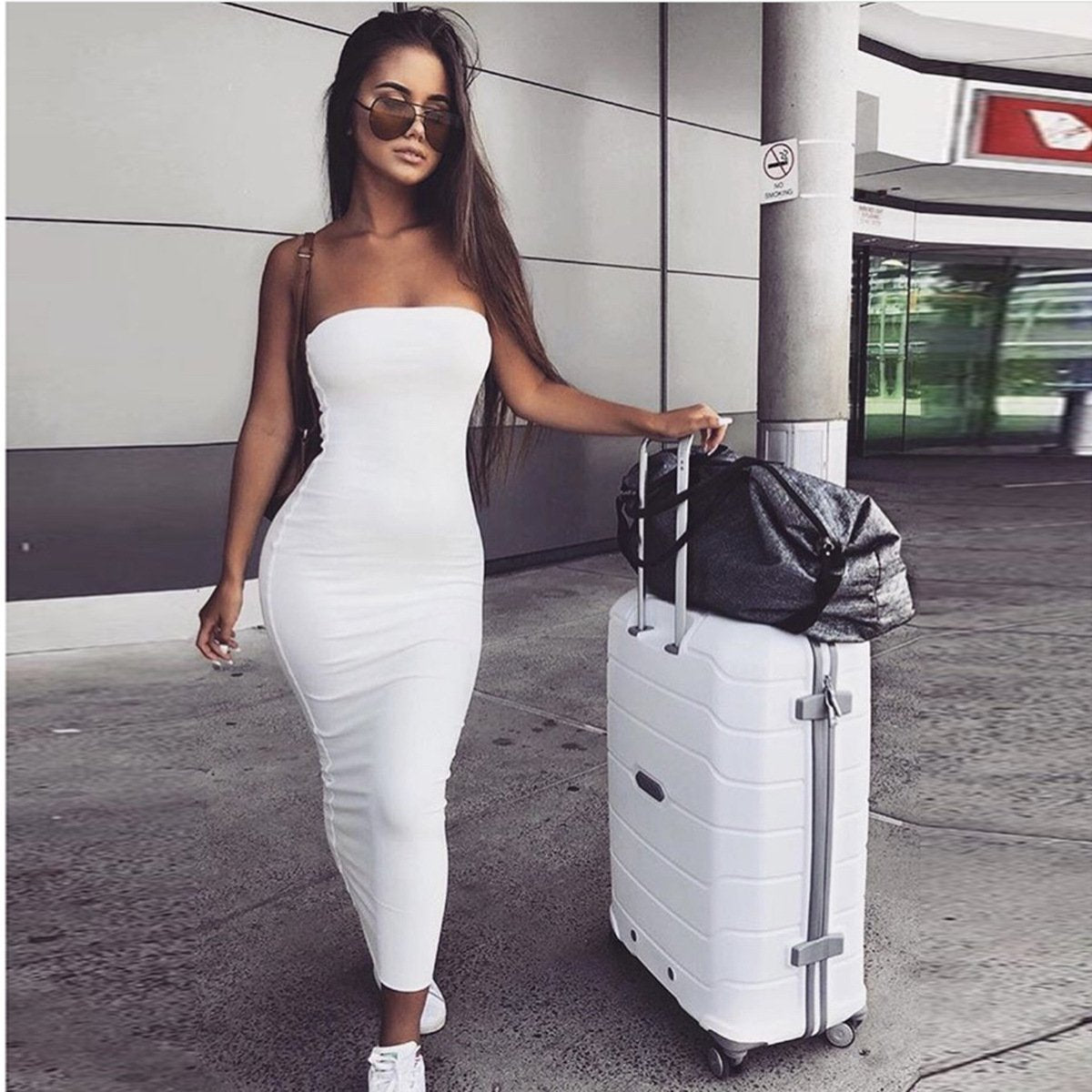 Off Shoulder Strapless Sexy Women Dress Sleeveless Straight Long