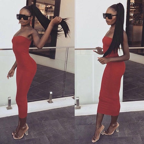 Off Shoulder Strapless Sexy Women Dress Sleeveless Straight Long