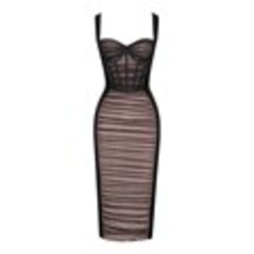 Slim Bodycon Dress with Suspenders and Ruched Design