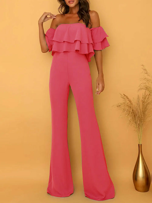 Chic Double Ruffles Backless Club Party Jumpsuit