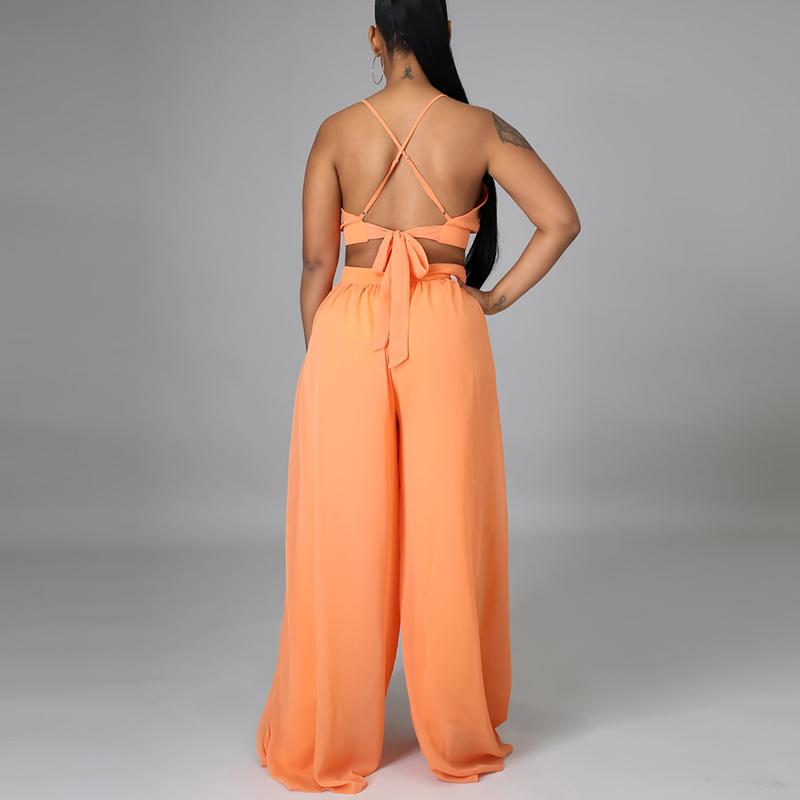 Sleeveless V Neck Chic Jumpsuit Elegant OL Wide Leg Pants Overalls