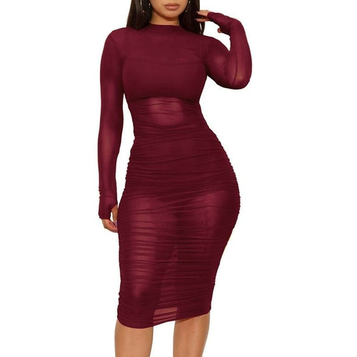 3PCs Sexy Mesh Hollow Bodycon Club Dress