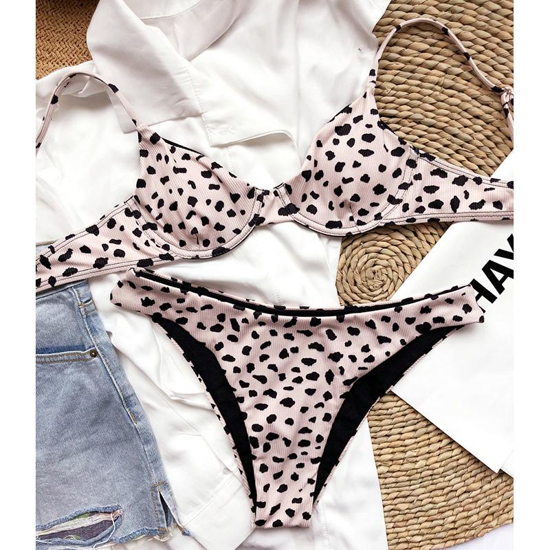 Leopard Bikinis Women's Swimsuits Push Up Swimwear Ribbed Biquini Sexy