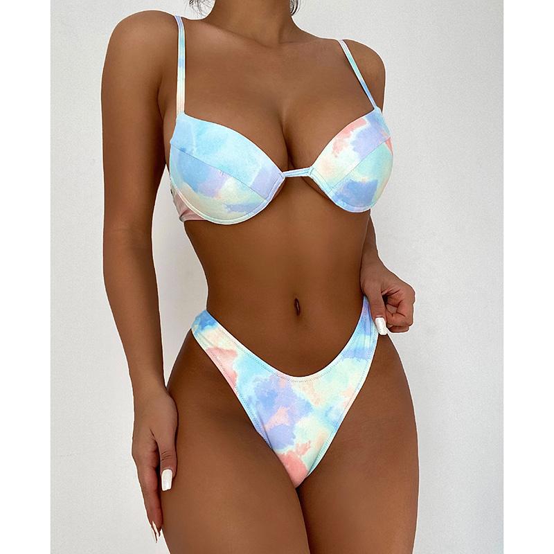 Push Up Women's Swimsuits Sexy Bikinis Gradient Swimwear High Leg