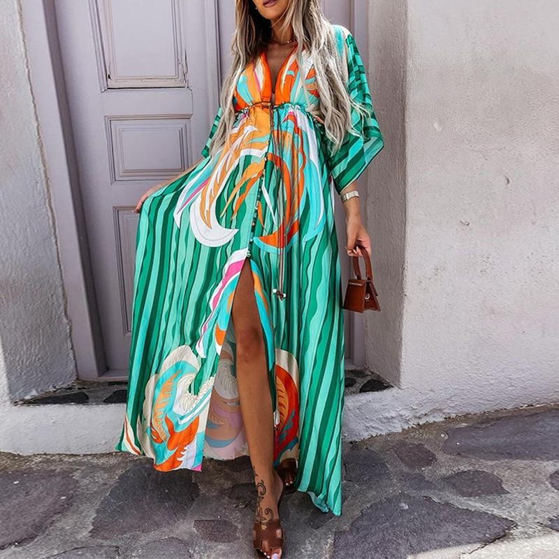 Elegant Slit Elastic Waist Beach Long Dress