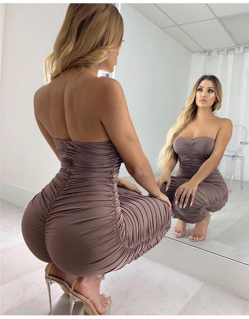 Ladies pleated tube top dress