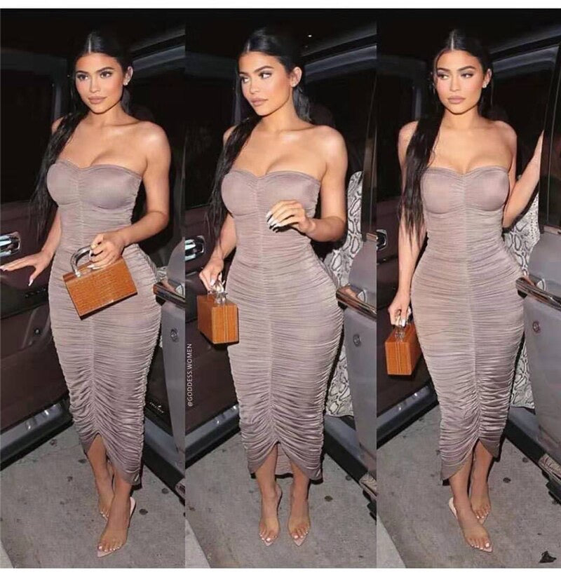 Ladies pleated tube top dress