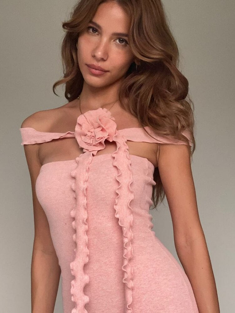 Strapless Skinny 3D Rose Bandage Bodycon Backless Dress