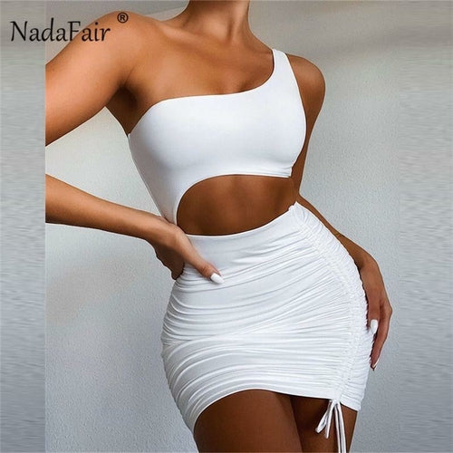 Women's Sexy One Shoulder Sleeveless Cutout Ruched Bodycon Dress