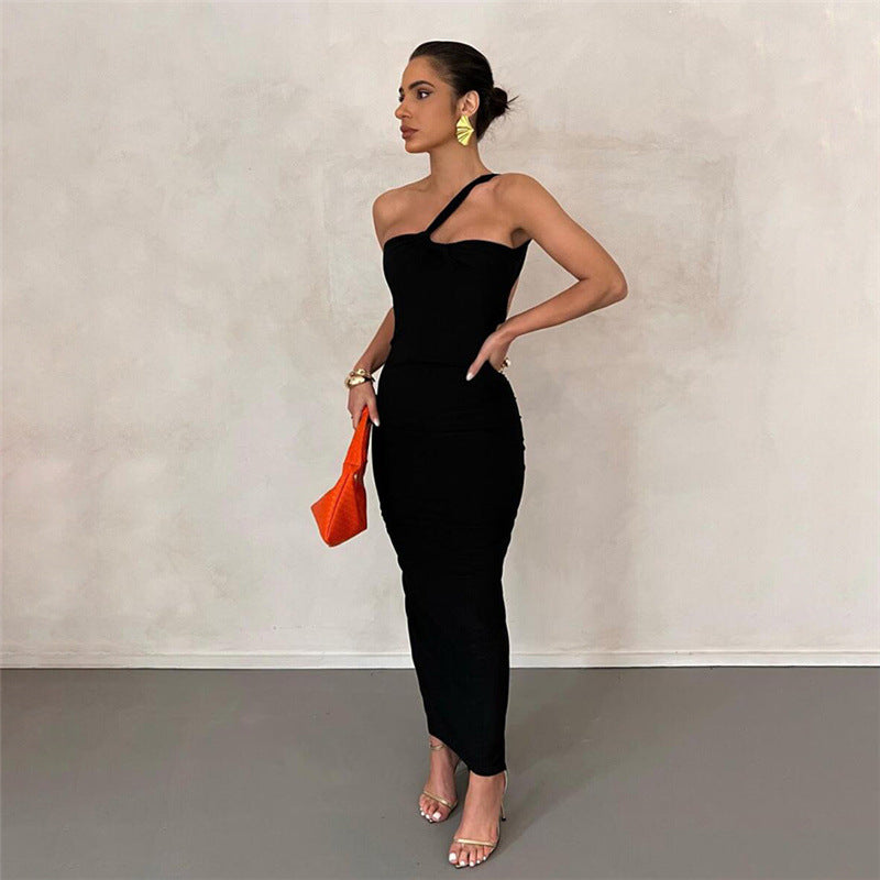 Autumn Winter Women Sexy Oblique Shoulder Backless Slim Fit Hip Wrappe