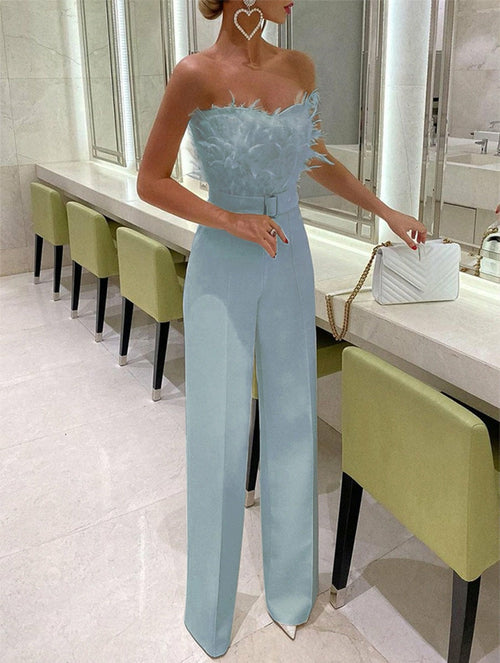 Feather Strapless Jumpsuit - Sexy and Fashionable