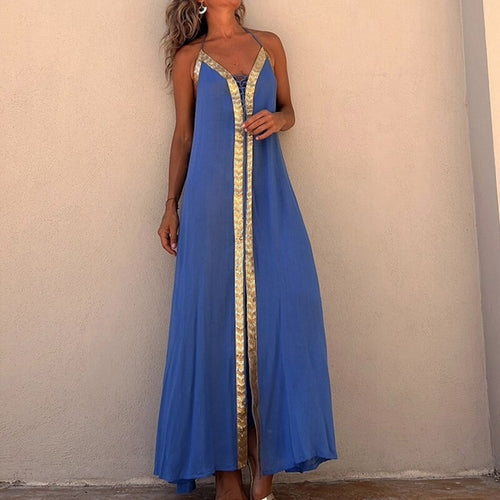 Backless Printing Fashion Maxi Dress