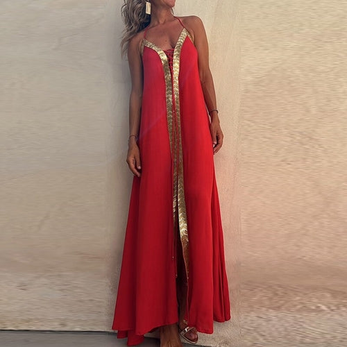 Backless Printing Fashion Maxi Dress