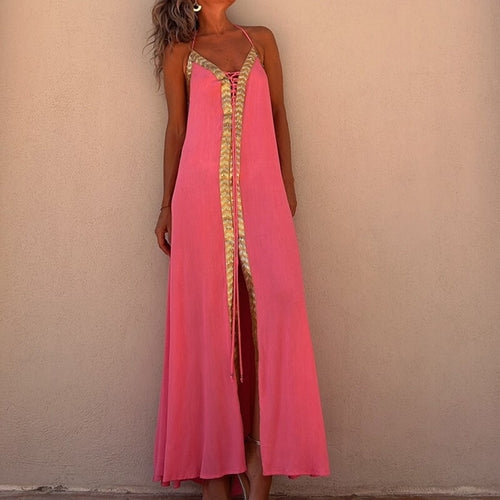 Backless Printing Fashion Maxi Dress