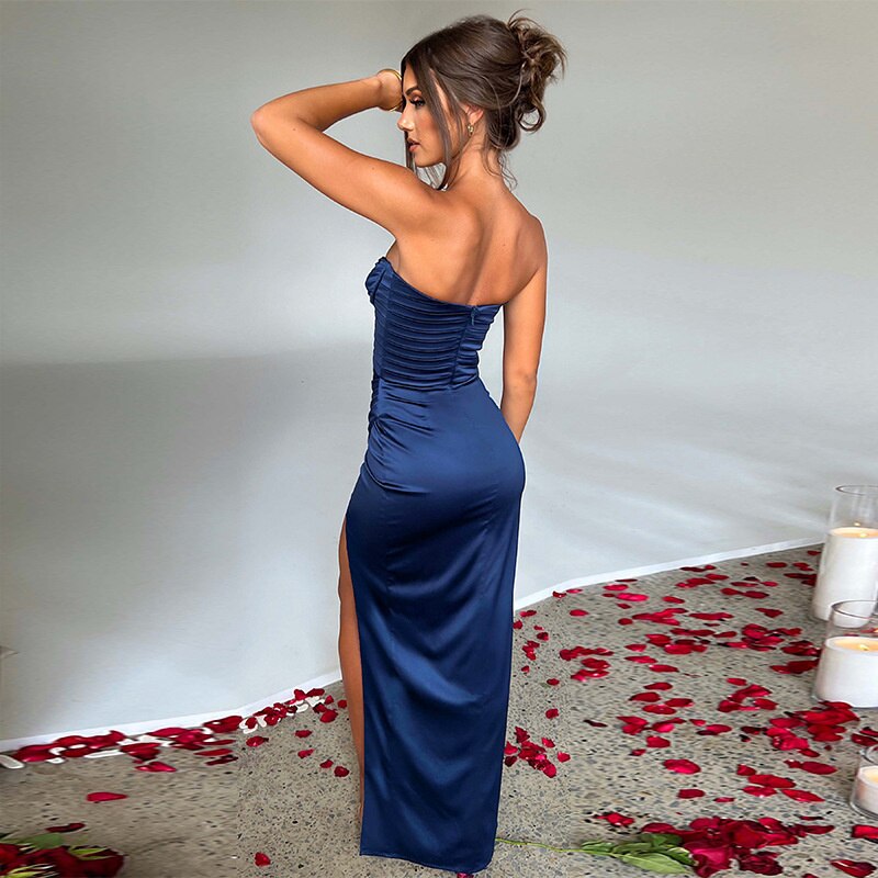 Elegant Strapless High Split Maxi Dress for Women