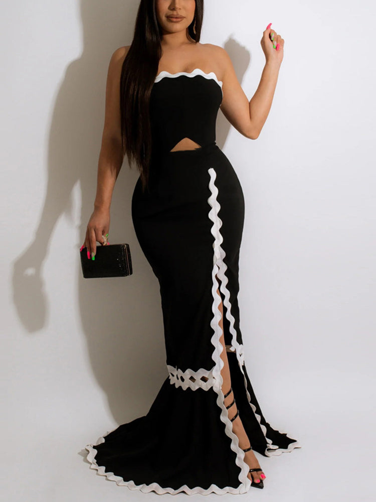 Elegant Formal Evening Party High Slit Maxi Dress